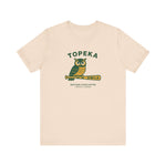 Beige Topeka Owls vintage baseball team t-shirt with owl logo and bat graphic, premium lightweight cotton tee