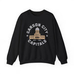 Carson City Capitals Crewneck Sweatshirt in black with the Carson City Capitals logo, a domed state capitol building inside a ring of block lettering on the front
