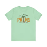 Fort Myers Palms Premium Lightweight T-Shirt in mint with the palm tree between bold gold block letters with a baseball on the front