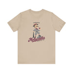 Tonopah Mollycoddles Premium Lightweight T-Shirt in tan with the Tonopah Mollycoddles logo, a monocled deadball-era dandy holding a teacup and leaning on his bat on the front