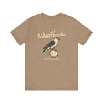 Vintage Waterloo White Hawks T-shirt in beige with bird and baseball graphic, soft lightweight Bella Canvas fabric.