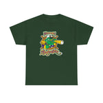 Norwich Navigators Baseball Heavyweight T-Shirt in forest green with the green gator navigator logo peering through a bat spyglass inside a ship's wheel on the front