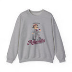 Tonopah Mollycoddles Crewneck Sweatshirt in sport grey with the Tonopah Mollycoddles logo, a monocled deadball-era dandy holding a teacup and leaning on his bat on the front