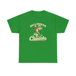 Bellingham Chinooks Heavyweight T-Shirt in irish green with the Bellingham Chinooks logo, a leaping chinook salmon in a ball cap above splashing water and script lettering on the front