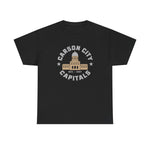 Carson City Capitals Heavyweight T-Shirt in black with the Carson City Capitals logo, a domed state capitol building inside a ring of block lettering on the front
