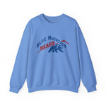 Blue Mountain Bears Crewneck Sweatshirt in carolina blue with the Blue Mountain Bears logo, a snarling bear below a red mountain peak on the front