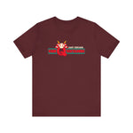 East Chicago Conquistadors Premium Lightweight T-Shirt in maroon with the East Chicago Conquistadors logo, a feathered baseball crest over striped lettering on the front
