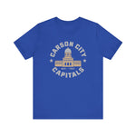 Carson City Capitals Premium Lightweight T-Shirt in true royal with the Carson City Capitals logo, a domed state capitol building inside a ring of block lettering on the front