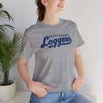 Grays Harbor Loggers Premium Lightweight T-Shirt in athletic heather with the Grays Harbor Loggers logo, script lettering with a tail swash on the front, worn by model