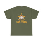 Phoenix Senators Heavyweight T-Shirt in military green with the Phoenix Senators logo, a baseball as the capitol dome in front of a gold star on the front