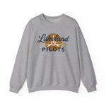 Lakeland Pilots Crewneck Sweatshirt in sport grey with the airplane propeller nose art over bold navy block lettering on the front