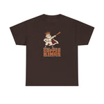 Bisbee-Douglas Copper Kings Heavyweight T-Shirt in dark chocolate with the Bisbee-Douglas Copper Kings logo, a bearded king in a crown and cape swinging a bat on the front