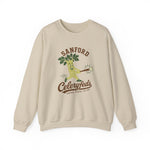 Sanford Celeryfeds Crewneck Sweatshirt in sand with the green cartoon celery stalk mascot swinging a bat on the front
