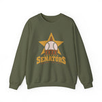Phoenix Senators Crewneck Sweatshirt in military green with the Phoenix Senators logo, a baseball as the capitol dome in front of a gold star on the front