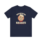 Bremerton Bluejackets Premium Lightweight T-Shirt in navy with the Bremerton Bluejackets logo, a smiling baseball in a sailor cap and red neckerchief on the front
