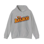 Reno BlackJacks Hoodie in sport grey with the Reno BlackJacks logo, a Jack of Spades holding a bat above slanted BlackJacks lettering on the front
