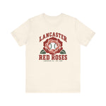 Lancaster Red Roses Premium Lightweight T-Shirt in natural with the Lancaster Red Roses logo, a red rose with a baseball at its center on the front