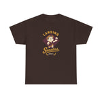 Lansing Senators Heavyweight T-Shirt in dark chocolate with the laurel crowned boy tossing a baseball inside a maroon diamond on the front