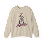 Tonopah Mollycoddles Crewneck Sweatshirt in sand with the Tonopah Mollycoddles logo, a monocled deadball-era dandy holding a teacup and leaning on his bat on the front