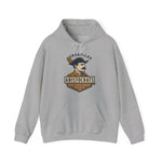 Gray hoodie featuring vintage Versailles Aristocrats baseball team logo from Blue Grass League, with drawstring hood and pouch pocket.