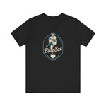 Black premium lightweight t-shirt featuring vintage Portland Blue Sox baseball team logo and player illustration