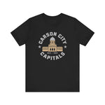 Carson City Capitals Premium Lightweight T-Shirt in black with the Carson City Capitals logo, a domed state capitol building inside a ring of block lettering on the front