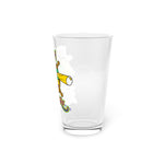 Norwich Navigators Baseball Pint Glass with the green gator navigator logo peering through a bat spyglass inside a ship's wheel, right side view