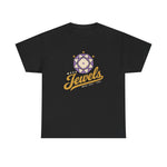 Mesa Jewels Heavyweight T-Shirt in black with the Mesa Jewels logo, a faceted purple gem with a baseball diamond above Jewels script on the front