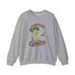 Sanford Celeryfeds Crewneck Sweatshirt in sport grey with the green cartoon celery stalk mascot swinging a bat on the front