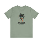 Aberdeen Black Cats Premium Lightweight T-Shirt in sage with the Aberdeen Black Cats logo, a black cat in a green cap and jersey sitting on a baseball holding a bat on the front