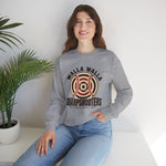 Walla Walla Sharpshooters Crewneck Sweatshirt in sport grey with the Walla Walla Sharpshooters logo, a bullseye target crossed by baseball stitching on the front, worn by model