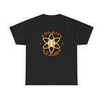 Tri-City Atoms Heavyweight T-Shirt in black with the Tri-City Atoms logo, a baseball at the center of a yellow atom with orbiting electrons on the front