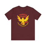 Maroon Topeka Hawks vintage baseball team t-shirt with yellow hawk logo and Illinois-Indiana-Iowa League text