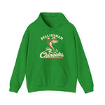 Bellingham Chinooks Hoodie in irish green with the Bellingham Chinooks logo, a leaping chinook salmon in a ball cap above splashing water and script lettering on the front