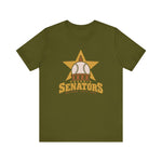 Phoenix Senators Premium Lightweight T-Shirt in olive with the Phoenix Senators logo, a baseball as the capitol dome in front of a gold star on the front