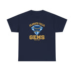 Klamath Falls Gems Heavyweight T-Shirt in navy with the Klamath Falls Gems logo, a blue diamond gem with baseball stitching on the front