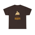West Palm Beach Sheriffs Heavyweight T-Shirt in dark chocolate with the cream cartoon sheriff holding two bats on the front