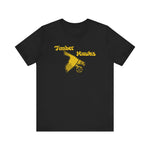 Bend Timber Hawks Premium Lightweight T-Shirt in black with the Bend Timber Hawks logo, a diving gold hawk clutching a baseball on the front
