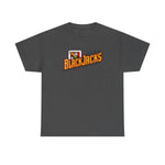 Reno BlackJacks Heavyweight T-Shirt in dark heather with the Reno BlackJacks logo, a Jack of Spades holding a bat above slanted BlackJacks lettering on the front