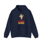 Providence Rubes Hoodie in navy with the Providence Rubes logo, a 1920s pitcher in a straw farmer's hat with a stalk of wheat in his teeth at the top of his leg kick, over Providence Rubes 1926 Champions on the front