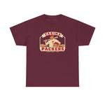 Yakima Packers Heavyweight T-Shirt in maroon with the Yakima Packers logo, a ballplayer holding a bat and a crate of apples on the front