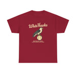 Vintage Waterloo White Hawks red heavyweight cotton t-shirt with bird and baseball graphic design