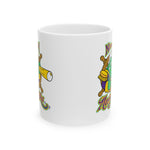 Norwich Navigators Baseball Mug with the green gator navigator logo peering through a bat spyglass inside a ship's wheel, view 2