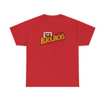 Reno BlackJacks Heavyweight T-Shirt in red with the Reno BlackJacks logo, a Jack of Spades holding a bat above slanted BlackJacks lettering on the front