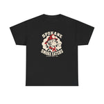 Spokane Smoke Eaters Heavyweight T-Shirt in black with the Spokane Smoke Eaters logo, a Dalmatian in a red fire helmet and bandana blowing smoke on the front